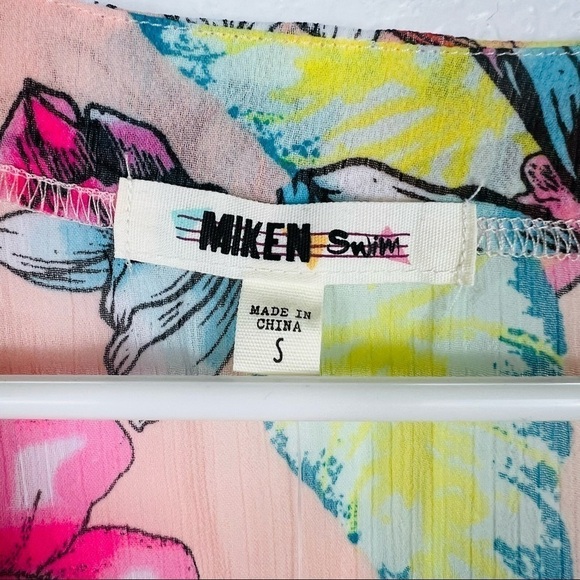 Miken Swim V-Neck Smocked Poncho Cover Up Tassels Tropical Floral size S - Picture 6 of 6